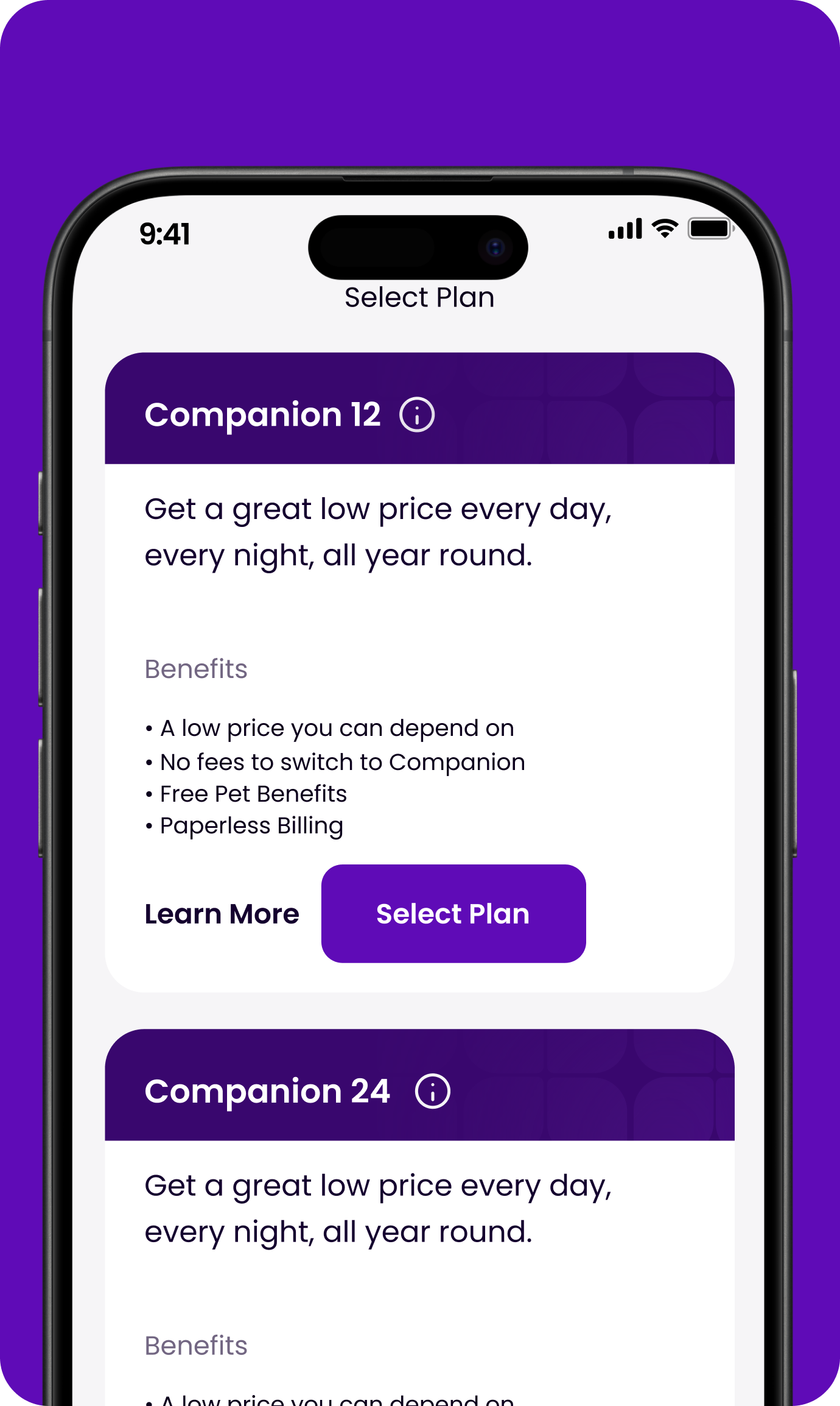 preview of the Companion App displaying the benefits of signing up