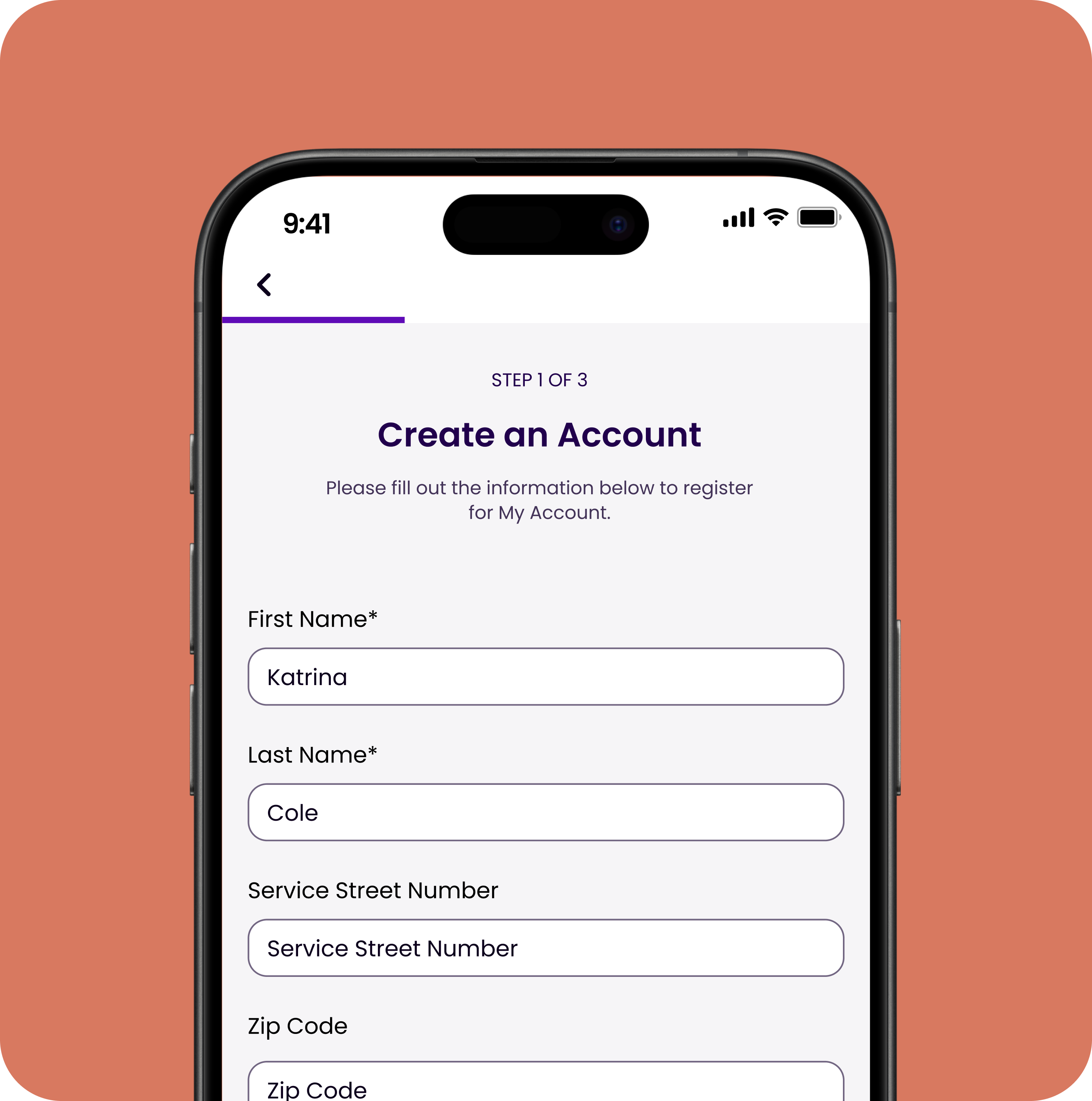image of a registration form on a preview of companion energy app on a phone screen