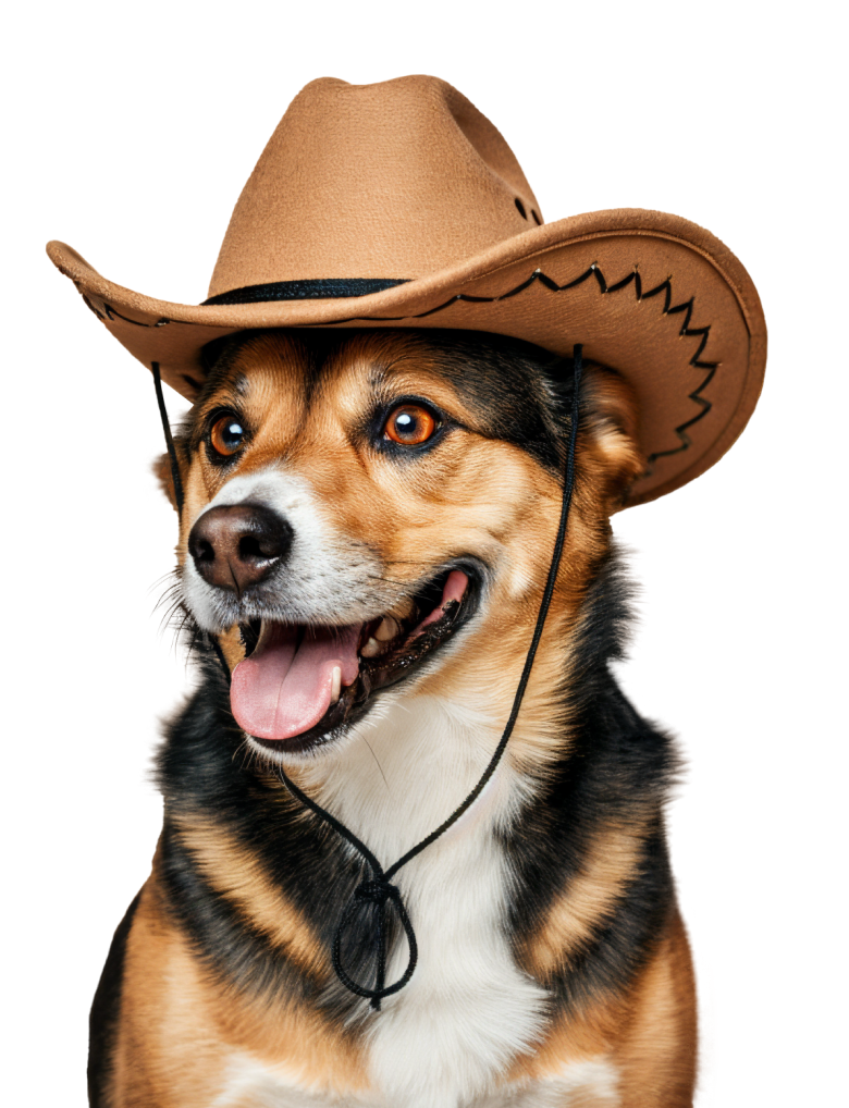 image of a dog smiling and wearing a hat