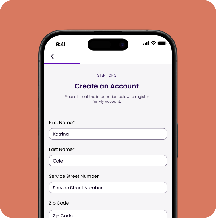 image of a registration form on a preview of companion energy app on a phone screen