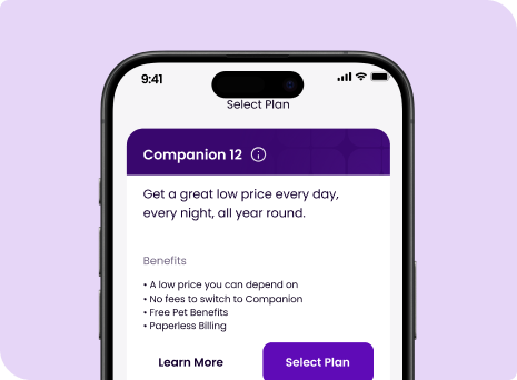 image of phone screen with companion energy app displaying benefits for signing up