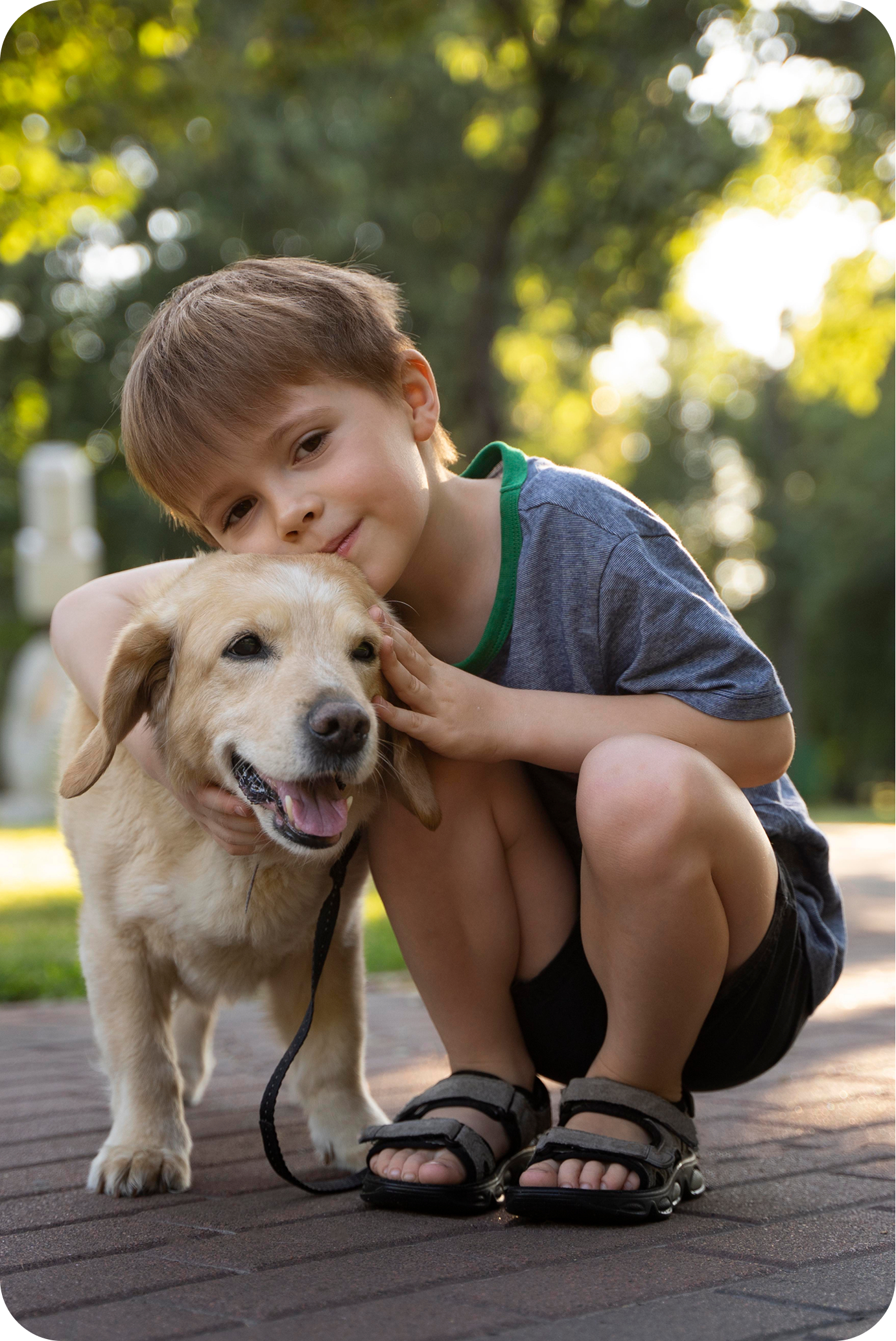 image of a kid petting a dog