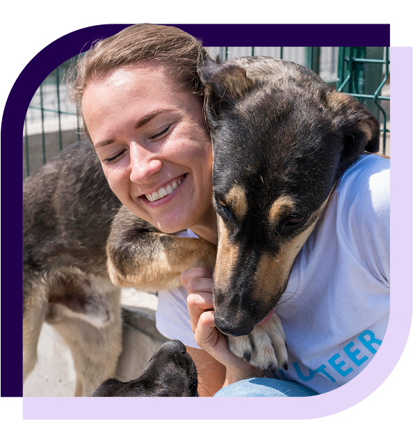 image of a dog hugging a woman